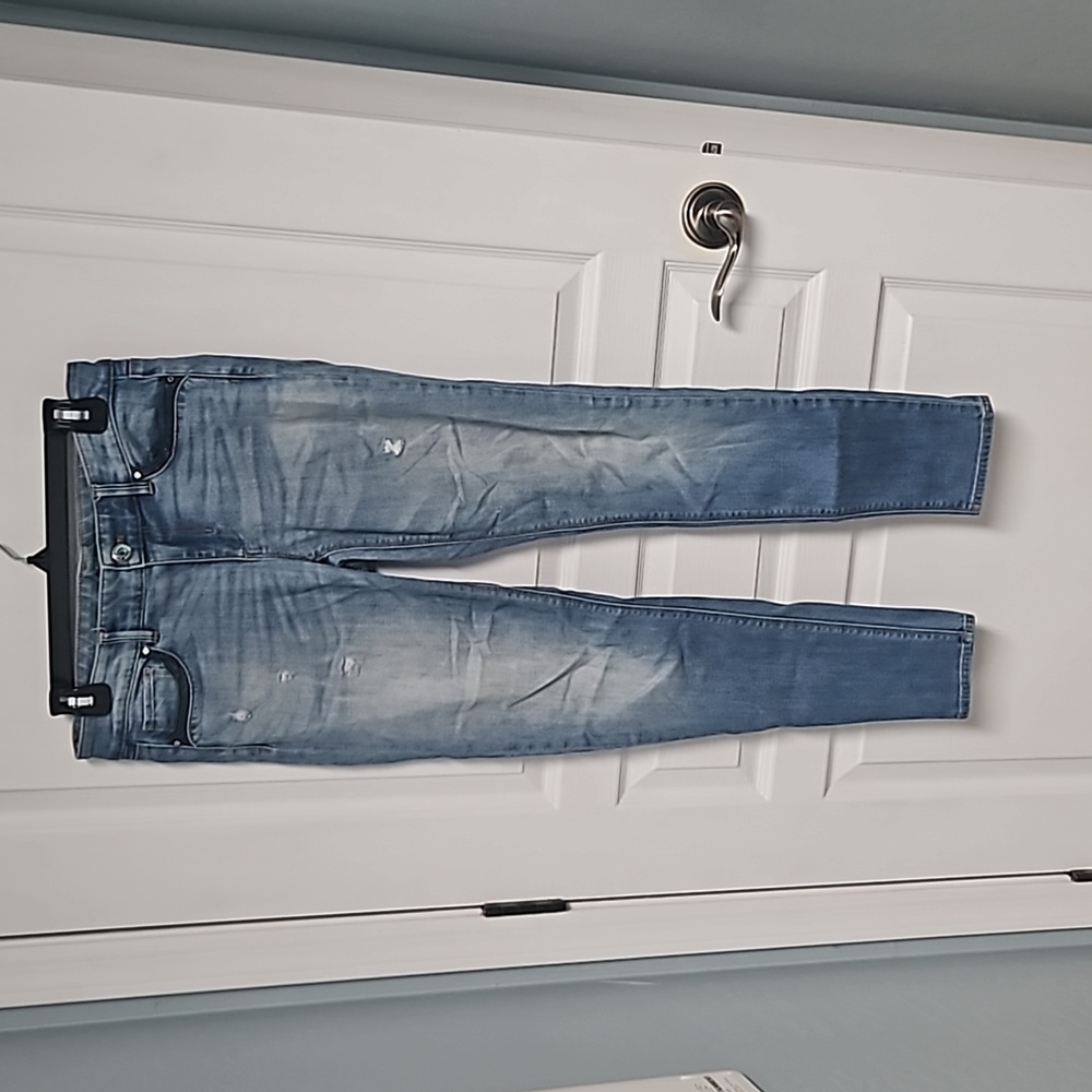 WHBM Leather Trim Skinny Jeans Blue Distressed - women's size 0